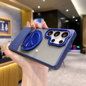 Capa de couro com suporte de anel de metal oculto com rotação de 360° para Samsung Galaxy S25 S24 S23 S22 Ultra Fe A55 A54 A16 A25 A35 A56 A34 (para Samsung Galaxy A15 5G/NV)