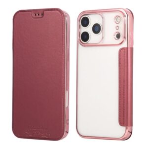 Capa de couro transparente luxuosa com compartimento para cartão, capa de silicone macio, vinho tinto, para iPhone 16e