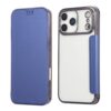 Capa de couro transparente luxuosa com compartimento para cartão, capa de silicone macio, azul marinho, para iPhone 16 Plus