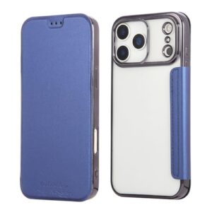 Capa de couro transparente luxuosa com compartimento para cartão, capa de silicone macio, azul marinho, para iPhone 16 Plus