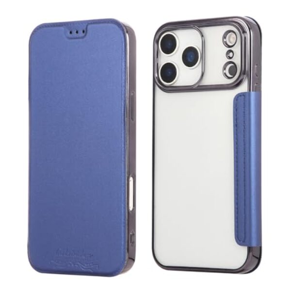 Capa de couro transparente luxuosa com compartimento para cartão, capa de silicone macio, azul marinho, para iPhone 16 Plus