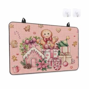 Capa de fogão rosa de presente de Natal para fogão elétrico, pão de gengibre, árvore de Natal, capa de fogão retrô para tampo de vidro, tapete de borracha térmica, capa de fogão dobrável, 61 cm x 53