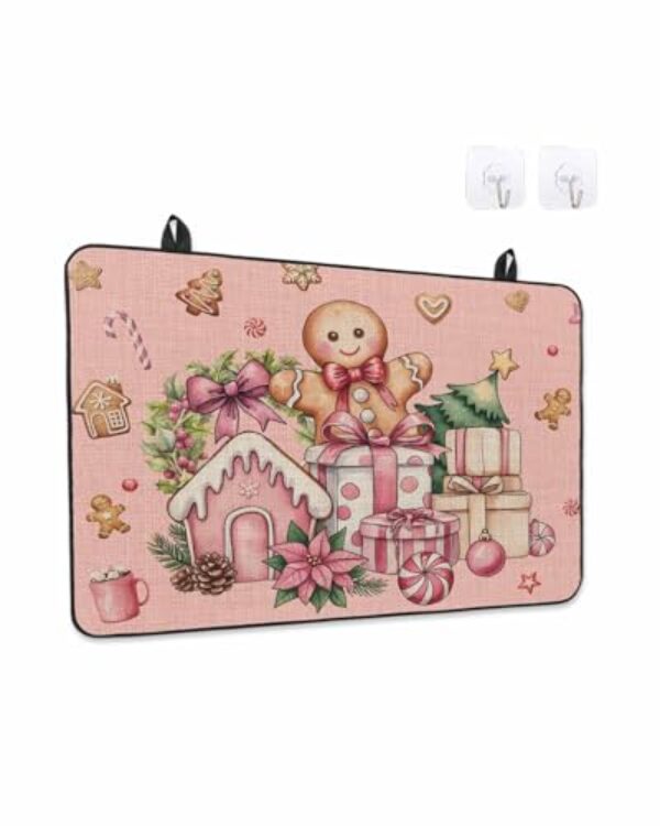 Capa de fogão rosa de presente de Natal para fogão elétrico, pão de gengibre, árvore de Natal, capa de fogão retrô para tampo de vidro, tapete de borracha térmica, capa de fogão dobrável, 61 cm x 53