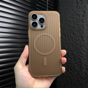 Capa de luxo com listras 3D onduladas e à prova de choque para iPhone 17 Pro Max Air 16 15 14 13 12 com carregamento sem fio, marrom, para iPhone 15
