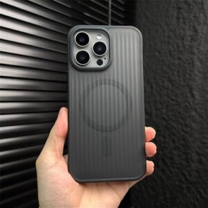 Capa de luxo com listras 3D onduladas e à prova de choque para iPhone 17 Pro Max Air 16 15 14 13 12 com carregamento sem fio, preta, para iPhone 13