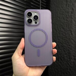 Capa de luxo com listras 3D onduladas e à prova de choque para iPhone 17 Pro Max Air 16 15 14 13 12 com carregamento sem fio, roxa, para iPhone 14 Pro