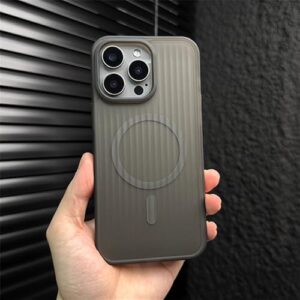 Capa de luxo corrugada com listras 3D à prova de choque para iPhone 17 Pro Max Air 16 15 14 13 12 com carregamento sem fio, cinza, para iPhone 16