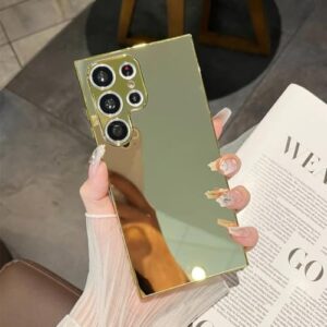 Capa de maquiagem espelhada com revestimento para Samsung Galaxy S24 S23 Ultra S22 S21 Plus S20 Fe A54 A34 A52 A53 A25 A73 capa rígida de cor sólida (para Samsung A14 5G/dourado)