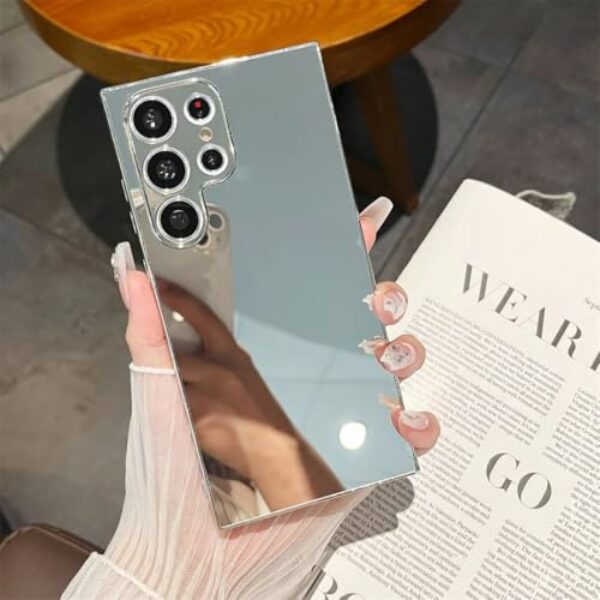 Capa de maquiagem espelhada com revestimento para Samsung Galaxy S24 S23 Ultra S22 S21 Plus S20 Fe A54 A34 A52 A53 A25 A73 Capa rígida de cor sólida (para Samsung A54/prata)
