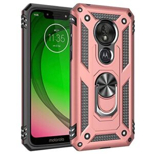 Capa de proteção para Motorola Moto G7 Play de grau militar para Motorola Moto G7 Play com anel giratório de metal 360, suporte magnético para carro, à prova de choque para Moto G7 Play (ouro rosa)