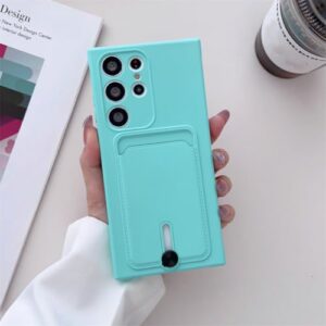 Capa de silicone com porta-cartões para Samsung Galaxy S24 S23 S22 S21 S20 Fe Ultra Plus A02 A12 A21s A22 A32 A52 A72 A51 A71 (para Samsung A03S/Verde)