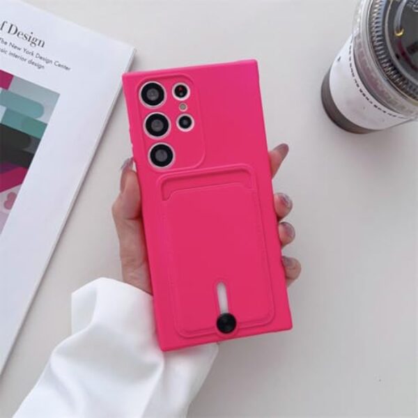 Capa de silicone com porta-cartões para Samsung Galaxy S24 S23 S22 S21 S20 Fe Ultra Plus A02 A12 A21s A22 A32 A52 A72 A51 A71 (para Samsung A22 5G/Vermelho Rosa)