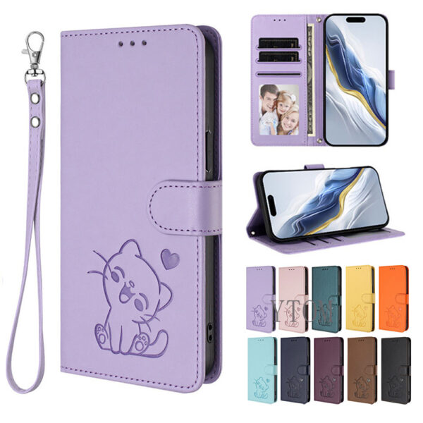 Capa De Telefone Carteira De Couro De Gato Fofo Para Motorola Moto G04 G04S G05 G06 G14 G15 G24 Power G34 G35 E14 KickSt