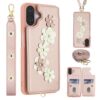 Capa de telefone carteira de couro para Samsung Galaxy A06 4G/5G com 4 compartimentos para cartão, suporte magnético com alça de pulso, bolsa de telefone transversal com design de flor de couro, capa