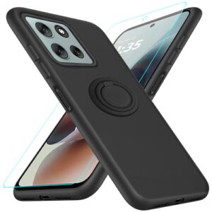 Capa de telefone compatível com Motorola Moto G56 com protetor de tela de vidro temperado, suporte de anel giratório de 360° com suporte/suporte de silicone TPU à prova de choque capa protetora para