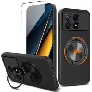 Capa de telefone compatível com Xiaomi Poco X6 Pro 5G / Redmi K70E 5G com protetor de tela, suporte de anel giratório de 360° Suporte/suporte TPU Silm Fit Capa protetora para Xiaomi Poco X6 Pro 5G