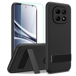 Capa de telefone compatível com Xiaomi Redmi Note 15 5G com protetor de tela de vidro, [3 formas de suporte] Capa protetora de silicone TPU à prova de choque para Redmi Note 15 5G 2025 - preta