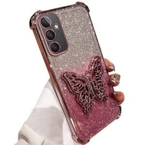 Capa de telefone de silicone para Samsung Galaxy A35 5G capa com linda borboleta 3D com suporte oculto com glitter, moldura galvanizada em TPU, capa à prova de choque compatível com Galaxy A35 5G (3)