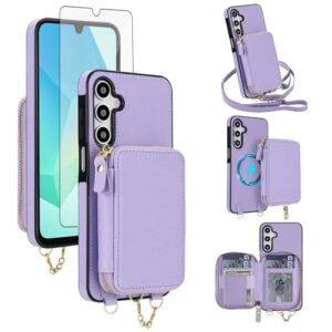Capa de telefone para Samsung Galaxy A14/M14 5G carteira com zíper capa de bolsa e protetor de tela alça transversal 2 em 1 magnético destacável bloqueio RFID Flip A 14 4G 14A 14M G5 mulheres homens