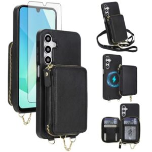 Capa de telefone para Samsung Galaxy A14/M14 5G carteira com zíper capa de bolsa e protetor de tela alça transversal 2 em 1 magnético destacável bloqueio RFID Flip A 14 4G 14 A 14 M G5 feminino