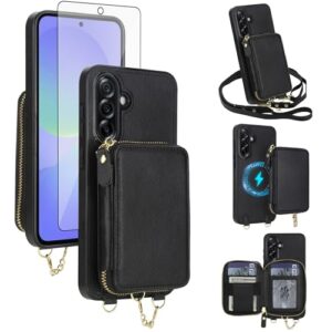 Capa de telefone para Samsung Galaxy A56 5G carteira com zíper bolsa protetora de tela transversal alça magnética destacável compatível com bloqueio de RFID MagSafe Flip A 56 56A feminino masculino