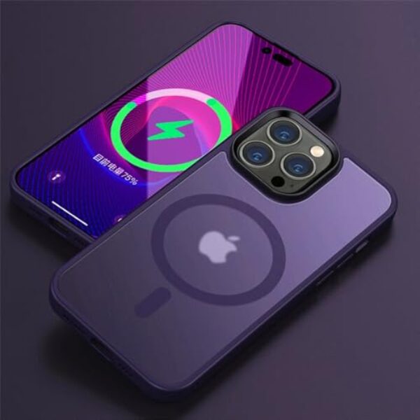 Capa de telefone translúcida fosca para iphone 15 14 13 12 11 pro max plus capa magnética de carregamento sem fio, roxo escuro, para iphone 15pro max