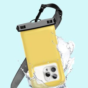 Capa de telefone universal à prova d'água, bolsa seca flutuante com cordão transversal compatível com iPhone 15 14 13 12 Pro Max XS Plus, IP68 Essenciais de viagem na praia, 1 pacote - amarelo-17 cm