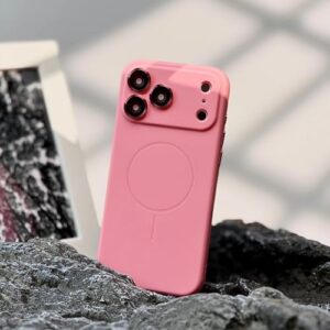 Capa de TPU macia magnética de luxo em cores doces para iPhone 17 Air 16e 16 15 14 Plus 13 12 Pro Max 11 com lente de vidro fosca (para iPhone 15 Plus/Rose)
