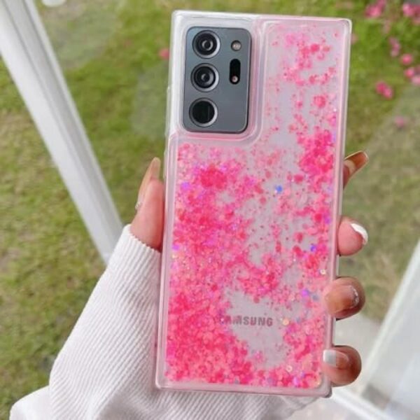 Capa de TPU transparente com glitter e areia movediça luminosa para Samsung Galaxy S24 S23 S25 Ultra S22 Plus S21 S20 Fe A54 A55 A34 A15 A53 A52 (para Samsung S20 Plus/rosa)