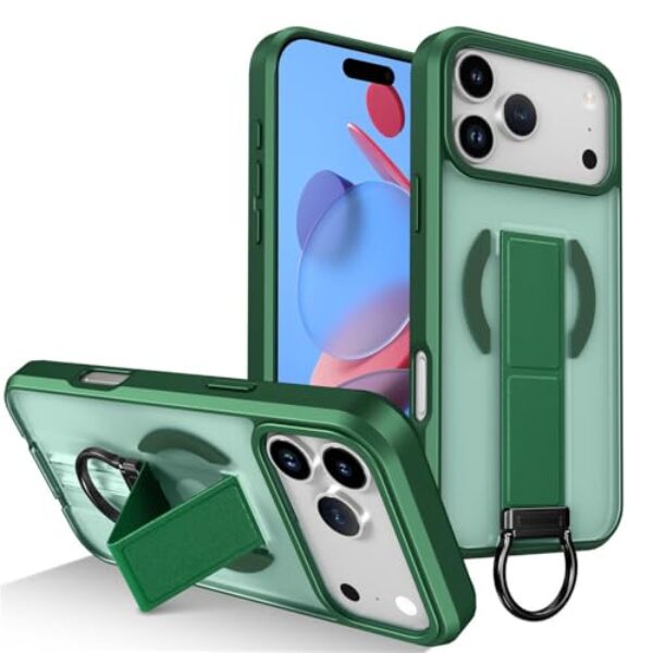 Capa dobrável magnética transparente fosca de luxo para carregamento sem fio, verde escuro, para iPhone 16 Plus