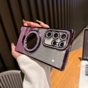 Capa espelhada com gradiente de diamante e glitter para Samsung Galaxy S25 S23 Ultra S24 Fe S22 Plus A54 A55 A15 A35 com efeito cascata (para Samsung A16 5G/roxo)