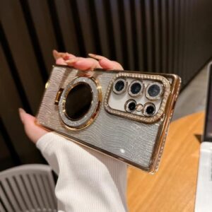 Capa espelhada com gradiente de diamante e glitter para Samsung Galaxy S25 S23 Ultra S24 Fe S22 Plus A54 A55 A15 A35 com proteção contra ondulações de água (para Samsung A34 5G/dourado)