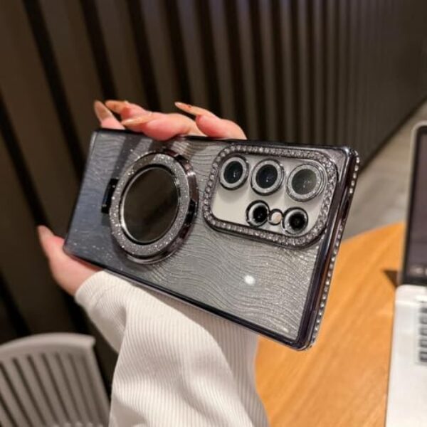 Capa espelhada com gradiente de diamante e glitter para Samsung Galaxy S25 S23 Ultra S24 Fe S22 Plus A54 A55 A15 A35 com proteção contra ondulações de água (para Samsung A05 4G/preto)