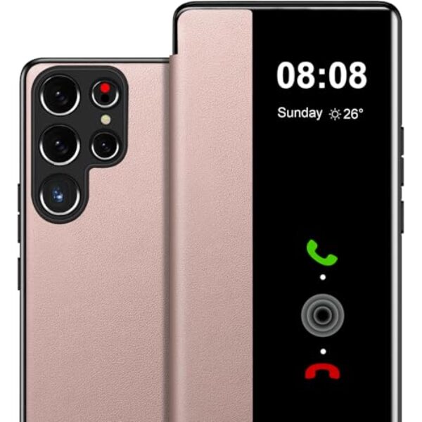 Capa flip de couro para Samsung S24 Ultra Clear S-View, para Samsung Galaxy S24 Ultra, capa protetora de janela inteligente, capa protetora à prova de choque Galaxy S24 Ultra 5G, visão clara