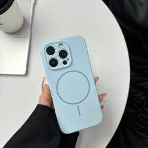 Capa Fluorescente Verde Rosa para iPhone 16, 15, 14 Plus, 13, 12 Pro Max, Carregamento Sem Fio Magnético, Capa de Silicone Fosca, Azul, para iPhone 16