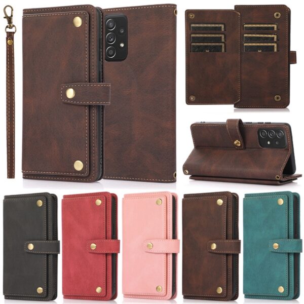 Capa Luxuosa Para Samsung Galaxy A33 A53 A73 A04 A04s A52s A12 F12 M12 A22 5G A72 5G A13 5G A52 5G A32 4G A13 4G A32 5G Retrô Carteira Compartimento Cartão Pu Macia De Couro Capinha