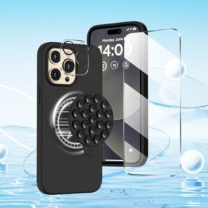 Capa magnética para iPhone 14 Pro Max, compatível com MagSafe, com protetor de tela - protetor de câmera - suporte de telefone com ventosa, capa de telefone fina de silicone para iPhone 14 Pro Max de