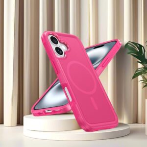 Capa magnética para iPhone 16 [compatível com Mag Safe] [proteção contra quedas de grau militar] Capa protetora à prova de choque para Apple iPhone 16 15.5 cm 2024, rosa vermelha