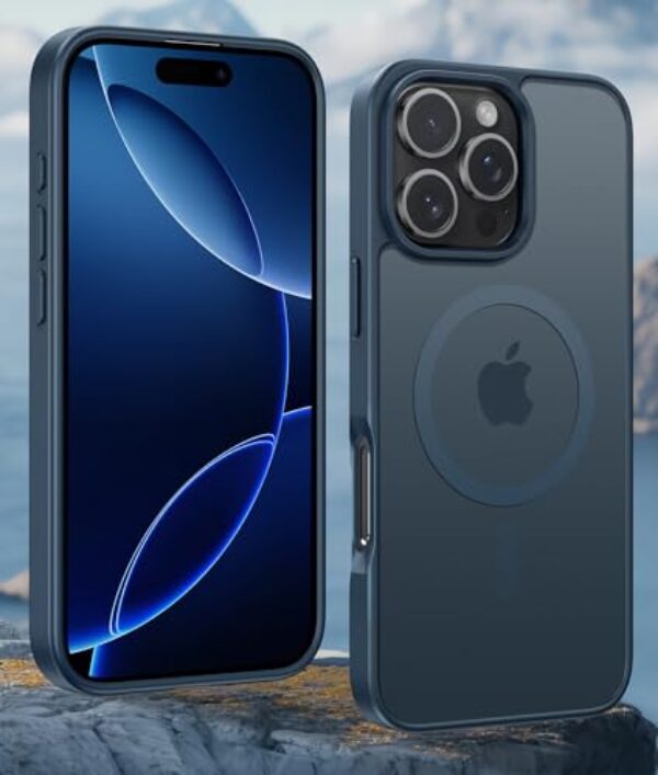 Capa magnética para iPhone 16 Pro [compatível com MagSafe] [proteção contra quedas de grau militar de 3 metros] Capa de telefone fina translúcida fosca à prova de choque com anti-impressão digital