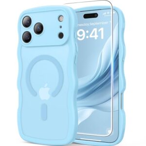 Capa magnética para iPhone 17 Pro Max, 1 película protetora + 1 alça de pulso, linda ondulada [compatível com MagSafe] [proteção total da câmera] Capa feminina fosca moderna para iPhone 17 Pro Max de