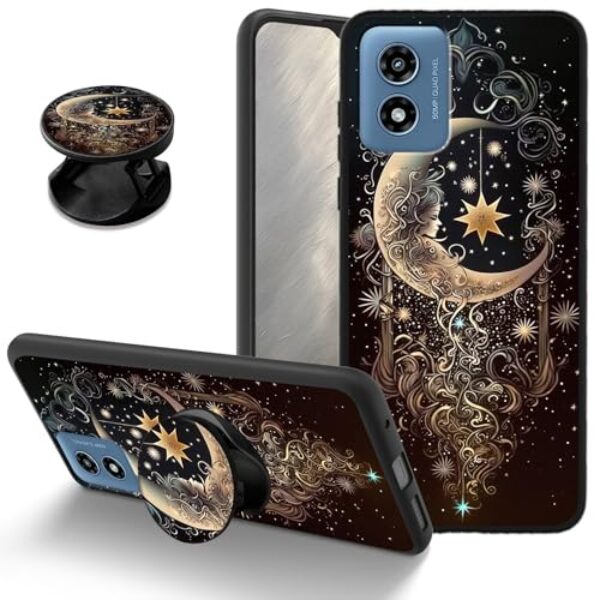 Capa Moon Girl para Motorola Moto G Play 4G 2024, capa protetora de TPU macio à prova de choque com suporte combinando, capa de telefone fina antiarranhões para Moto G Play 4G 2024 de 6,5 polegadas