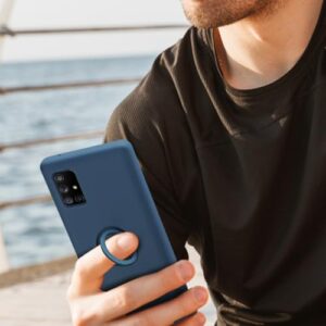 Capa para celular Samsung A71 5G com suporte de anel, suporte magnético giratório de 360°, capa protetora de borracha à prova de choque com forro interno de microfibra para Samsung Galaxy A71 5G, azul