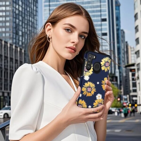 Capa para celular Samsung Galaxy A21, capa de celular Galaxy A21, Girassol, mulheres, meninas, 2 em 1, fina, rígida, de silicone, amortecedor, híbrida, à prova de choque, antiarranhões, capa para