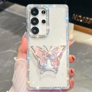 Capa para Galaxy A16 5G Glitter Star Butterly Stand Capa de celular fofa (para Galaxy A16 5G/Glitter transparente)