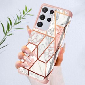 Capa para Galaxy S21 Ultra, capa para Samsung Galaxy S21 Ultra, mármore ouro rosa 2 em 1, capa protetora de TPU macio, fina, à prova de choque, antiarranhões para mulheres e meninas para Galaxy S21