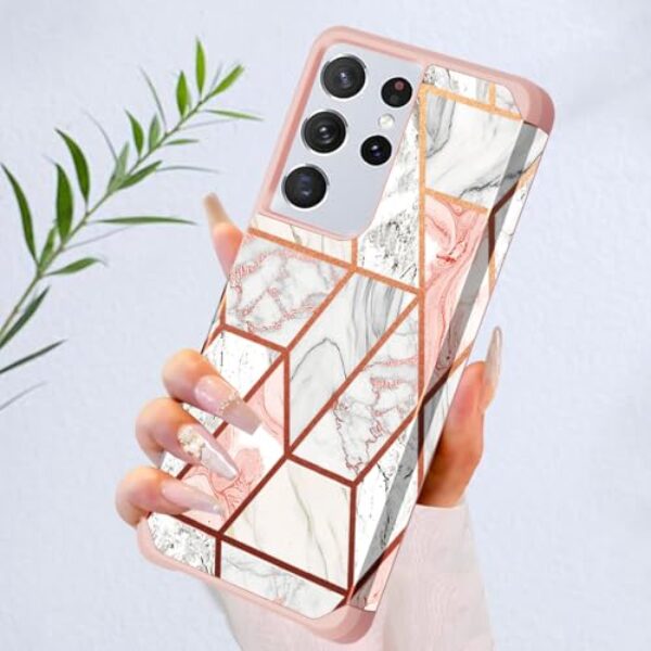 Capa para Galaxy S21 Ultra, capa para Samsung Galaxy S21 Ultra, mármore ouro rosa 2 em 1, capa protetora de TPU macio, fina, à prova de choque, antiarranhões para mulheres e meninas para Galaxy S21