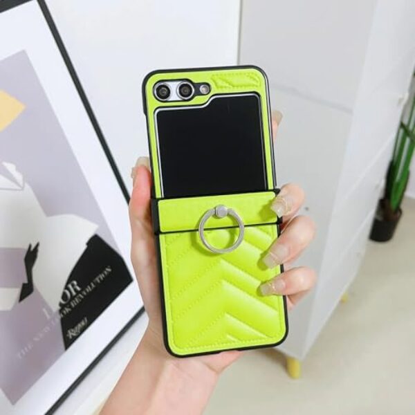 Capa para Galaxy Z Flip3 em couro sintético com anel rígido e capa protetora à prova de choque (para Galaxy Z Flip3/verde)