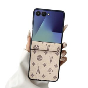 Capa para Galaxy Z Flip 6/Z Flip 7 FE com proteção de dobradiça, carregamento sem fio, capa protetora de couro PU de designer de luxo completa anti-arranhões à prova de choque para Galaxy Z Flip 6/Z