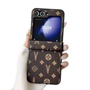 Capa para Galaxy Z Flip 6/Z Flip 7 FE com proteção de dobradiça, carregamento sem fio, capa protetora de couro PU de designer de luxo completa anti-arranhões à prova de choque para Galaxy Z Flip 6/Z