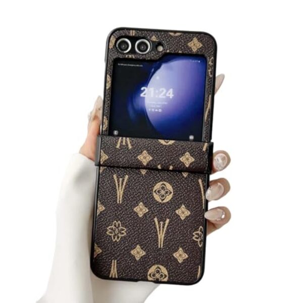 Capa para Galaxy Z Flip 6/Z Flip 7 FE com proteção de dobradiça, carregamento sem fio, capa protetora de couro PU de designer de luxo completa anti-arranhões à prova de choque para Galaxy Z Flip 6/Z